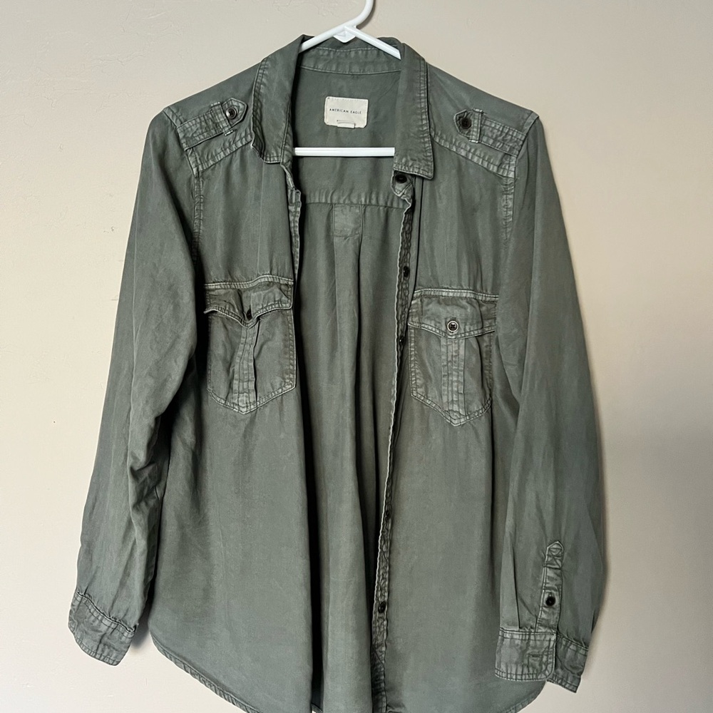 American Eagle Outfitters Green Utility Jacket with Relaxed Fit